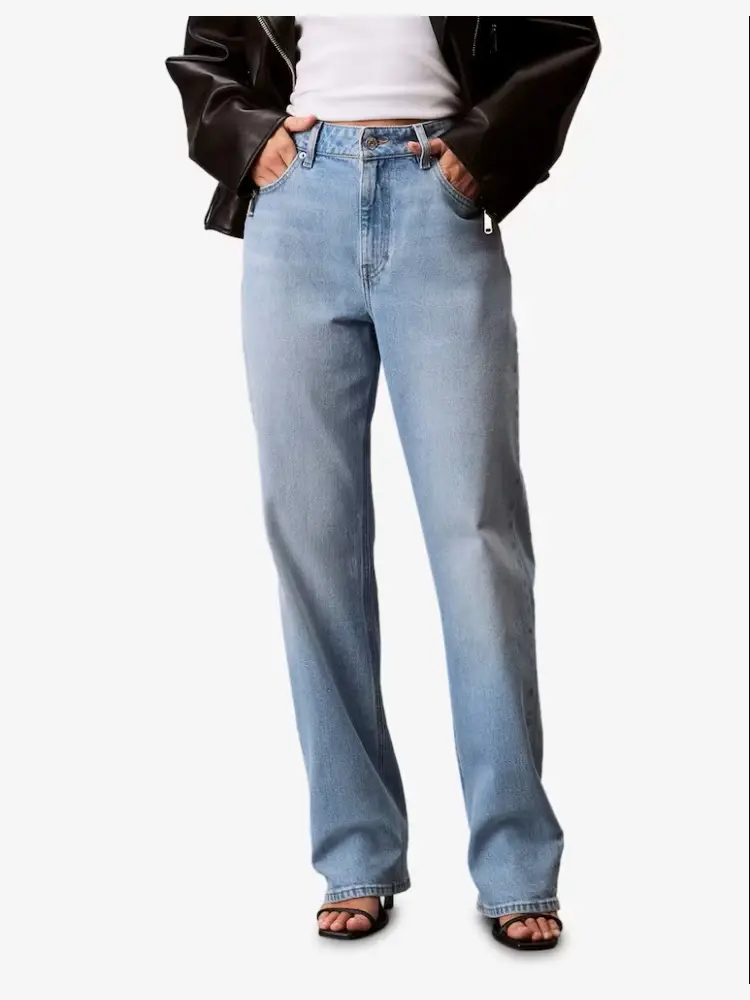 pantalone in denim chiaro donna patch logo sul retro