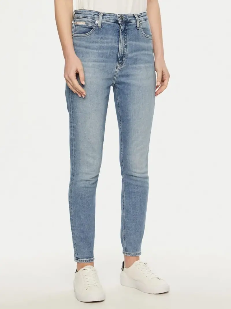 Calvin Klein pantalone in denim chiaro donna skinny fit patch logo sul retro