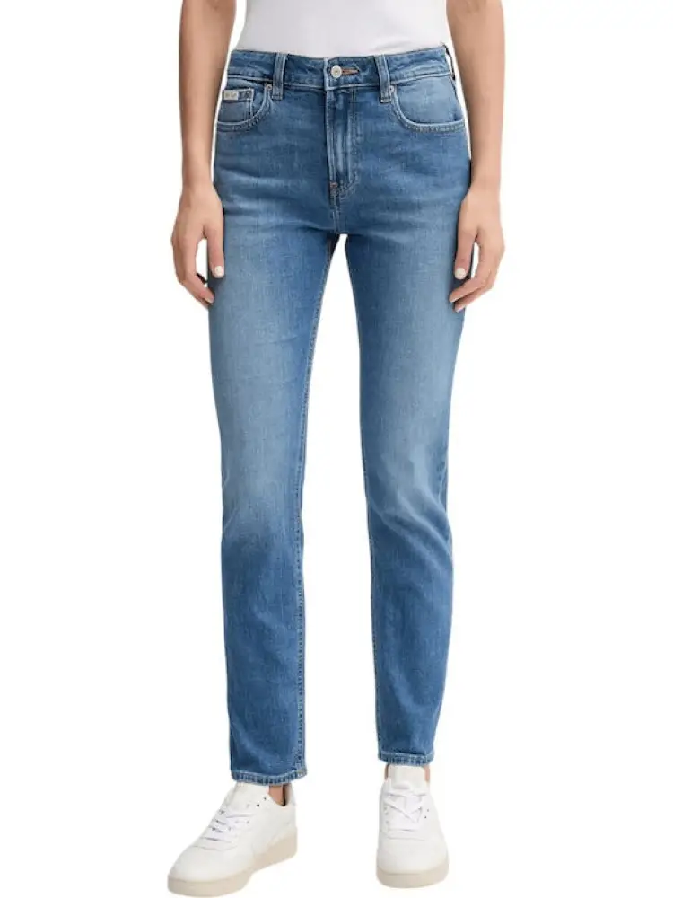 pantalone in denim chiaro donna slim fit patch logo sul retro