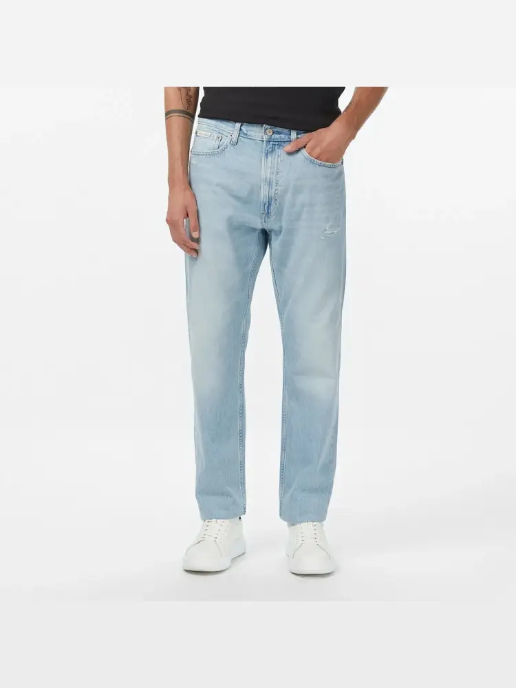 pantalone in denim chiaro uomo patch logo sul retro