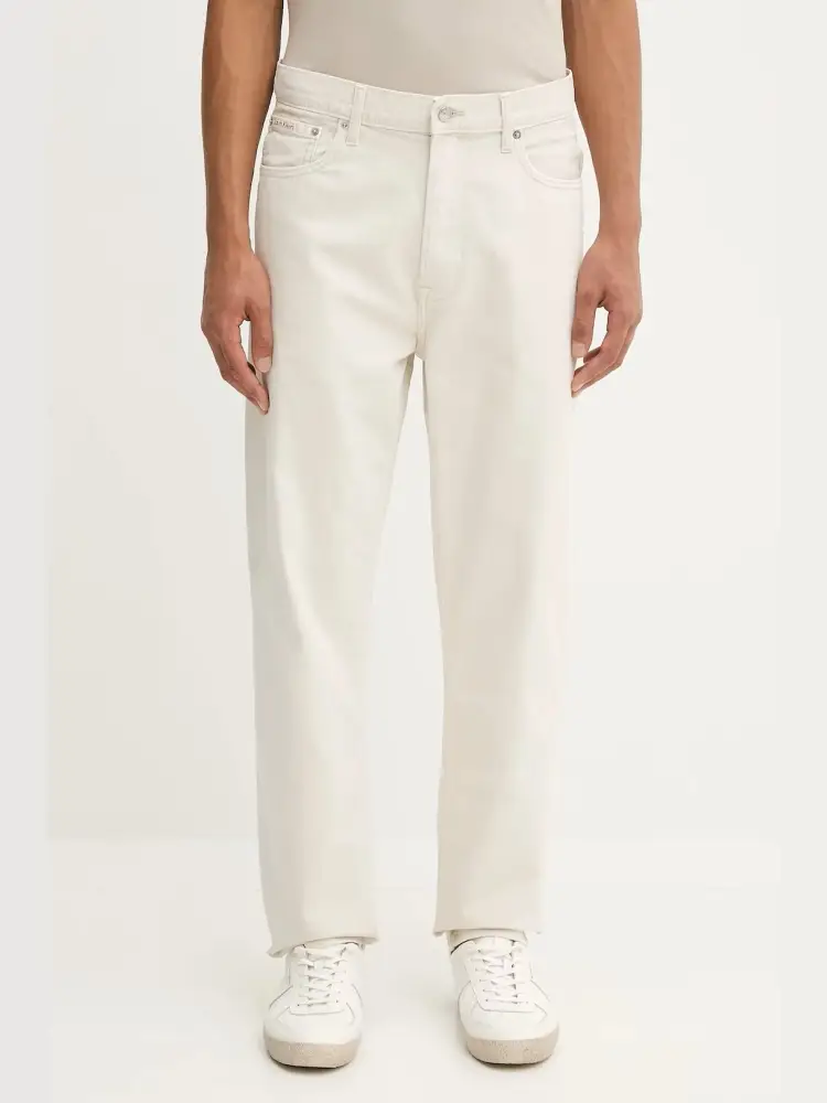 pantalone in denim ecru uomo regular patch logo sul retro