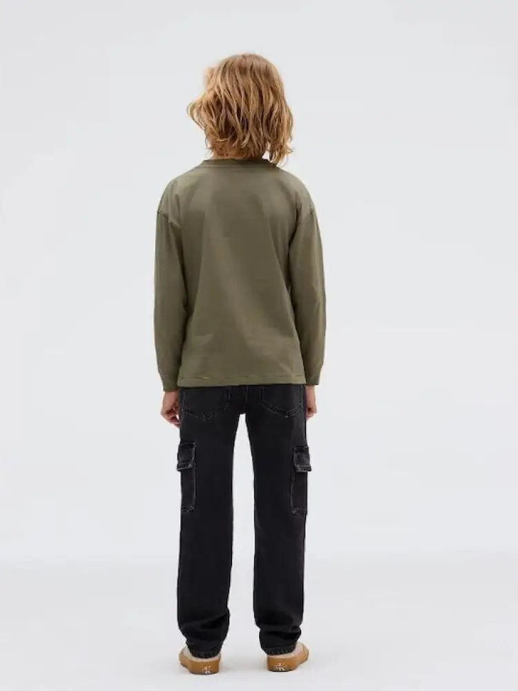 pantalone in denim nero bambino cargo patch logo sul retro miniatura 3