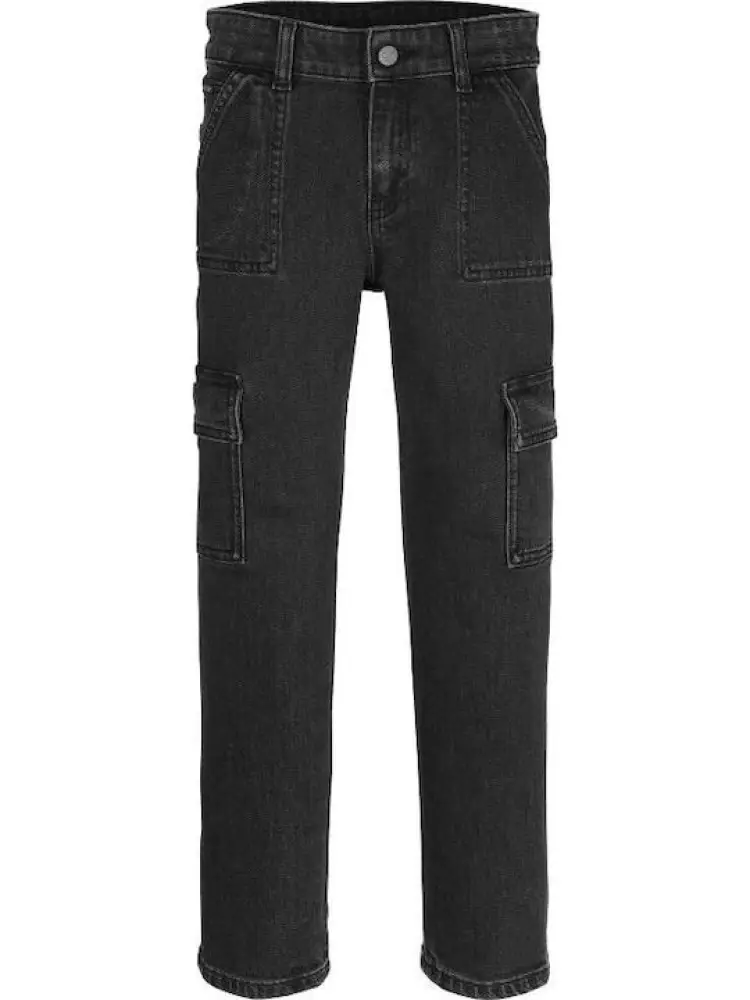 pantalone in denim nero bambino cargo patch logo sul retro