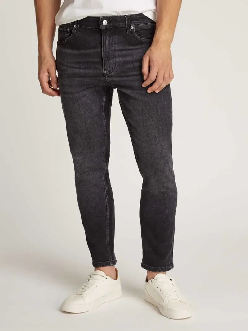 Calvin Klein pantalone in denim nero uomo patch logo sul retro