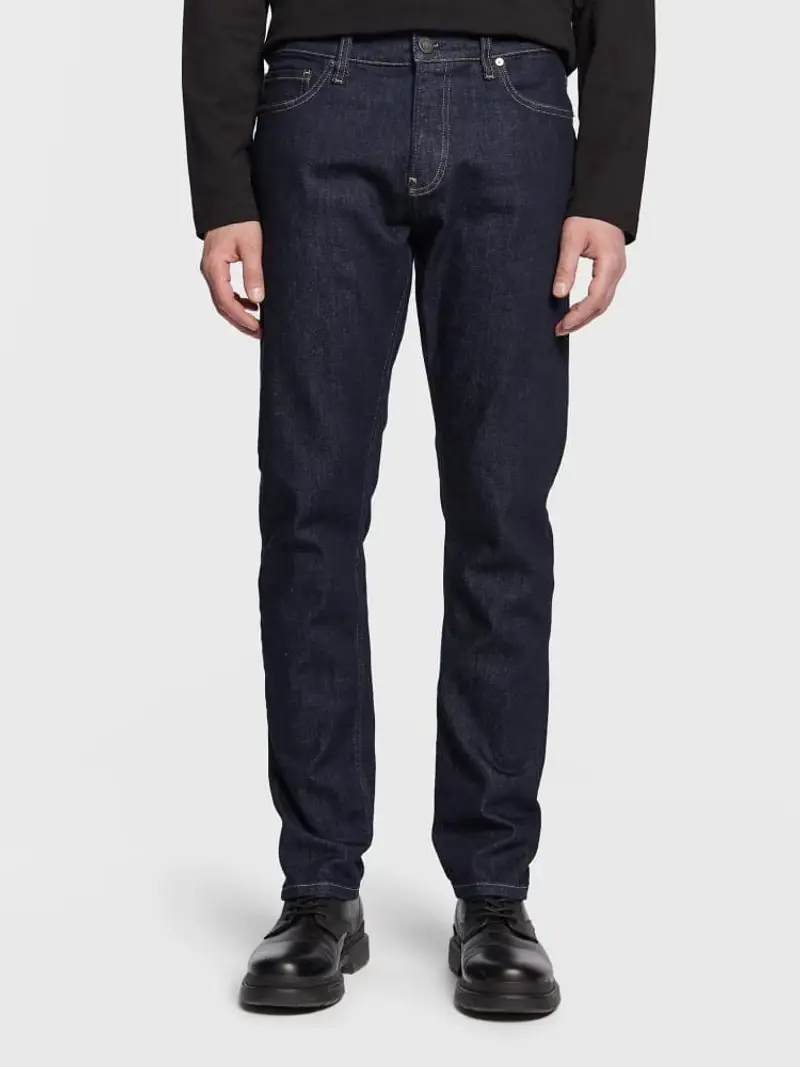 Calvin Klein pantalone in denim scuro uomo slim fit patch logo sul retro