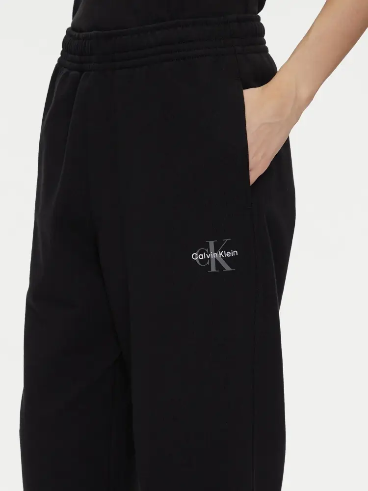pantalone nero donna tuta in cotone larga mini logo sul lato miniatura 3