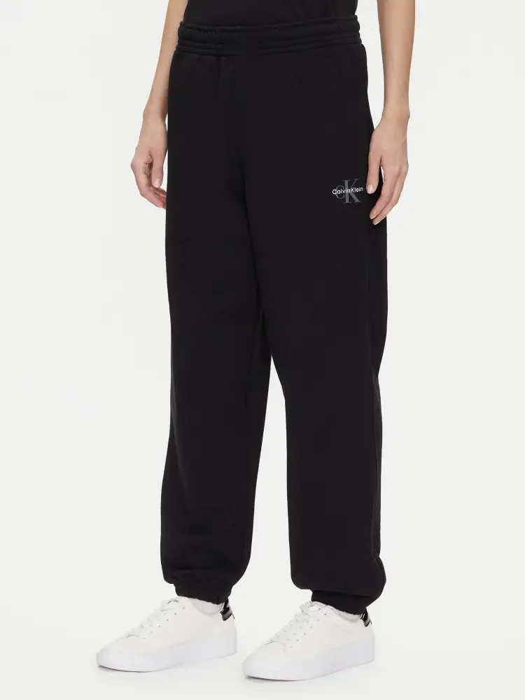 pantalone nero donna tuta in cotone larga mini logo sul lato