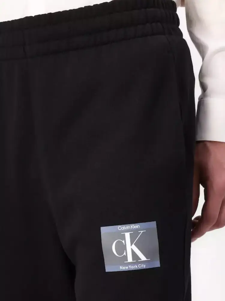 pantalone nero uomo tuta in cotone patch logo sul lato miniatura 3