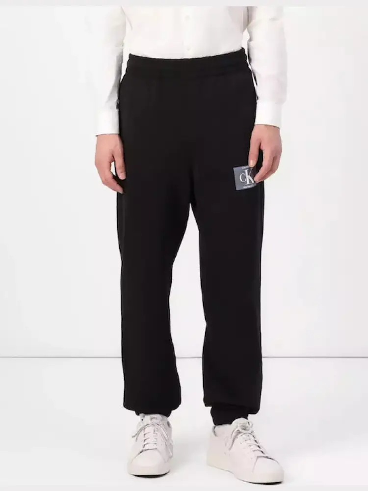 pantalone nero uomo tuta in cotone patch logo sul lato