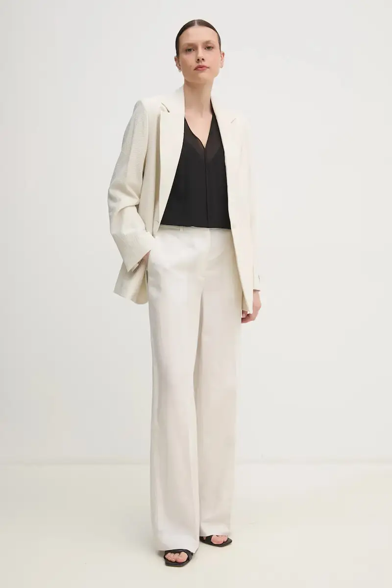 pantaloni in lino misto donna colore beige K20K208381 miniatura 2