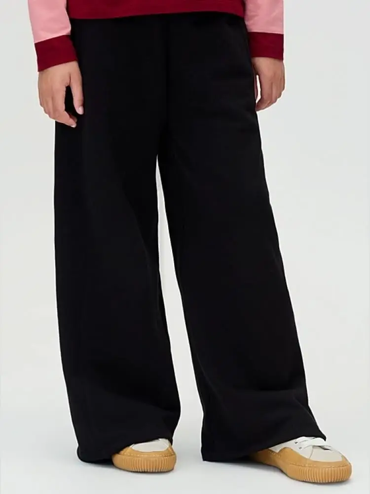 pantaloni kids/junior da tuta a gamba larga pintuck nero