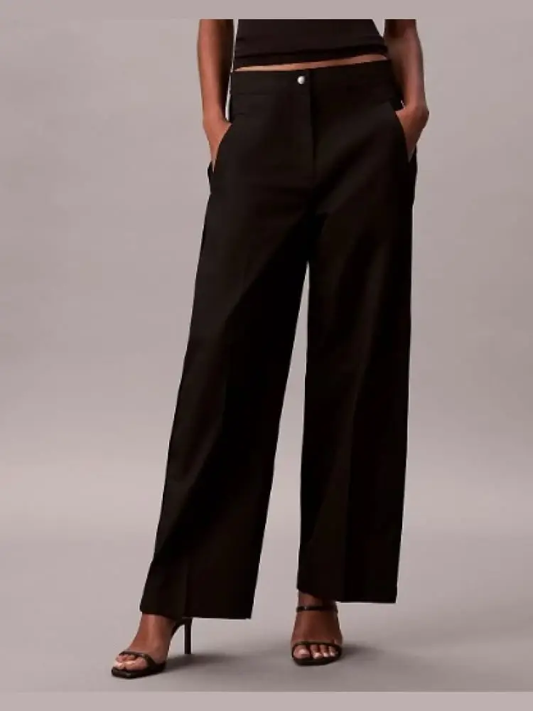 pantaloni relaxed neri con logo tape in twill di cotone