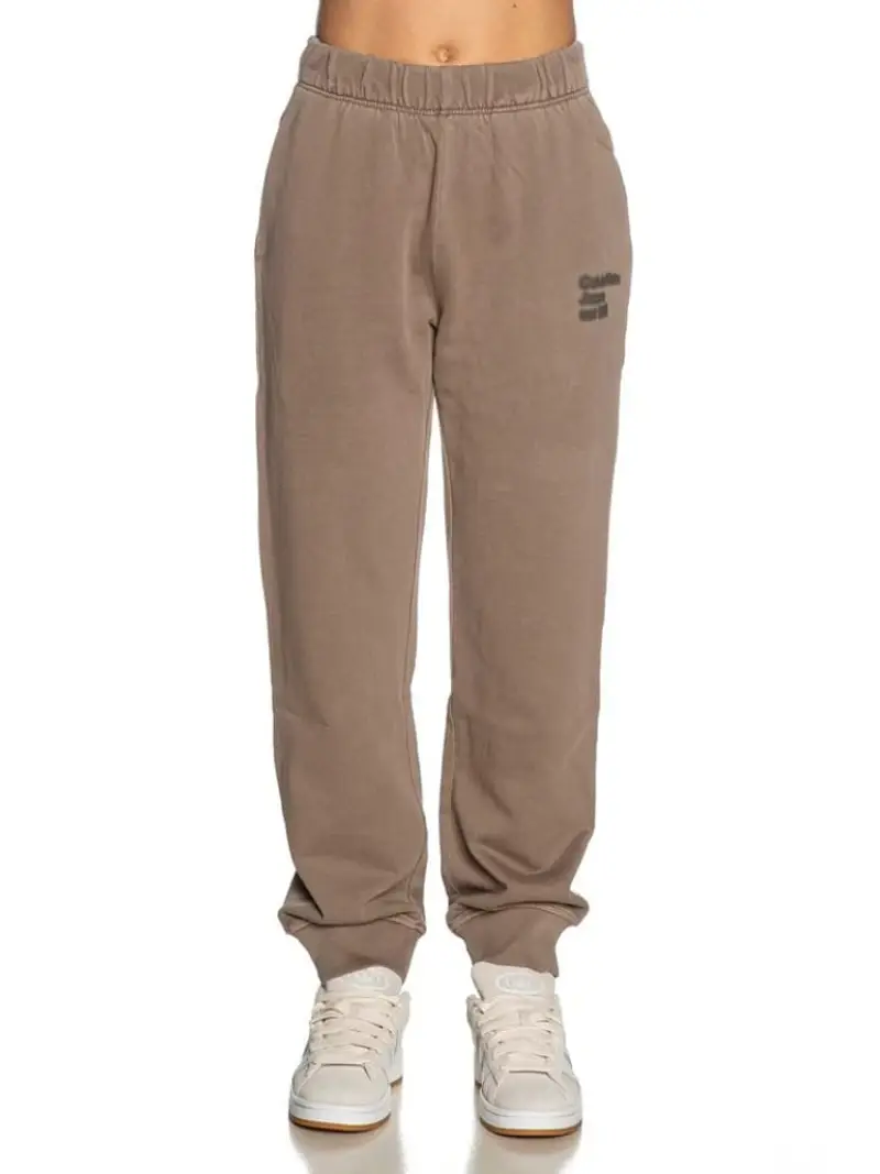 Calvin Klein pantaloni tortora donna tuta in misto cotone logo lettering sul lato