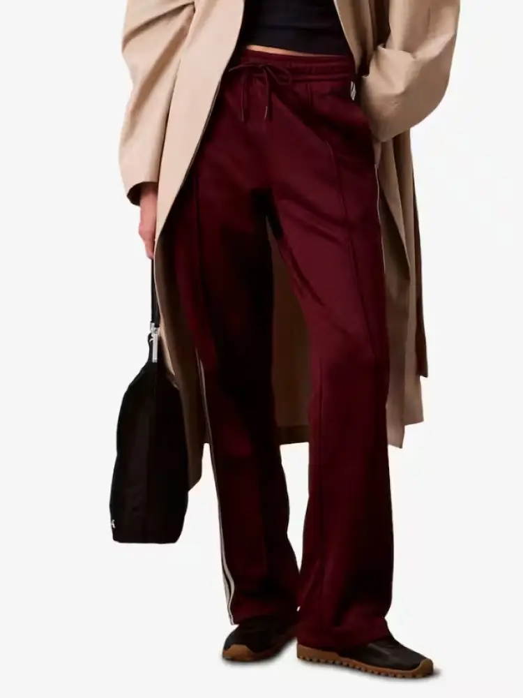 pantaloni tuta in cotone bordeaux con coste laterali e logo a contrasto
