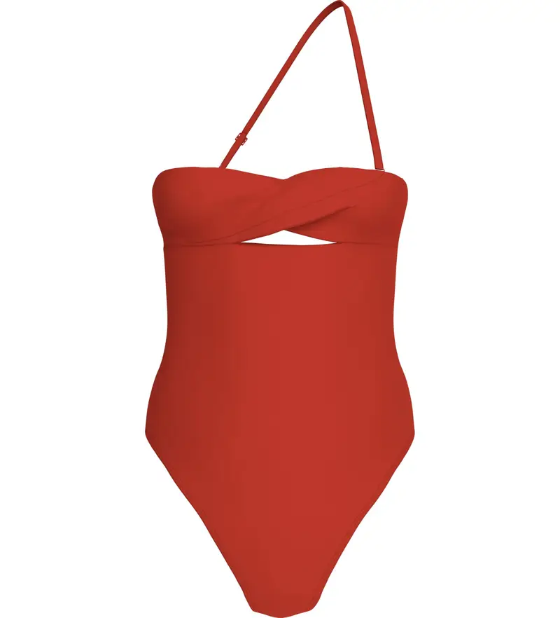 per donna. KW0KW02582 Costume da bagno rosso strutturato Twist (M), Beachwear, Nylon