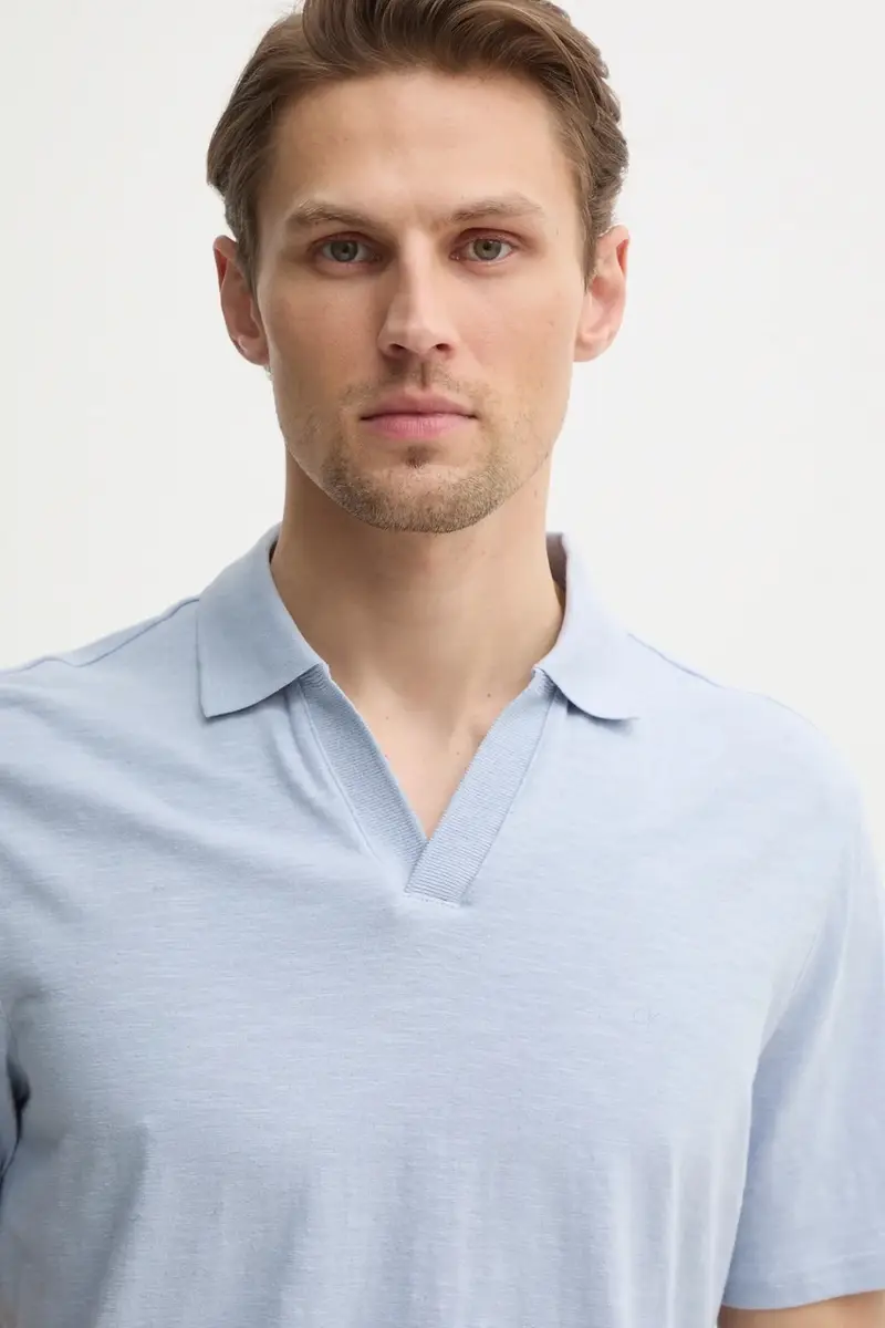 polo con aggiunta di lino colore blu K10K114136 miniatura 4