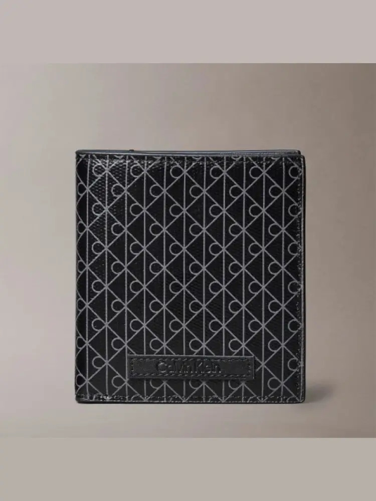 portafoglio a libro nero con logo all over