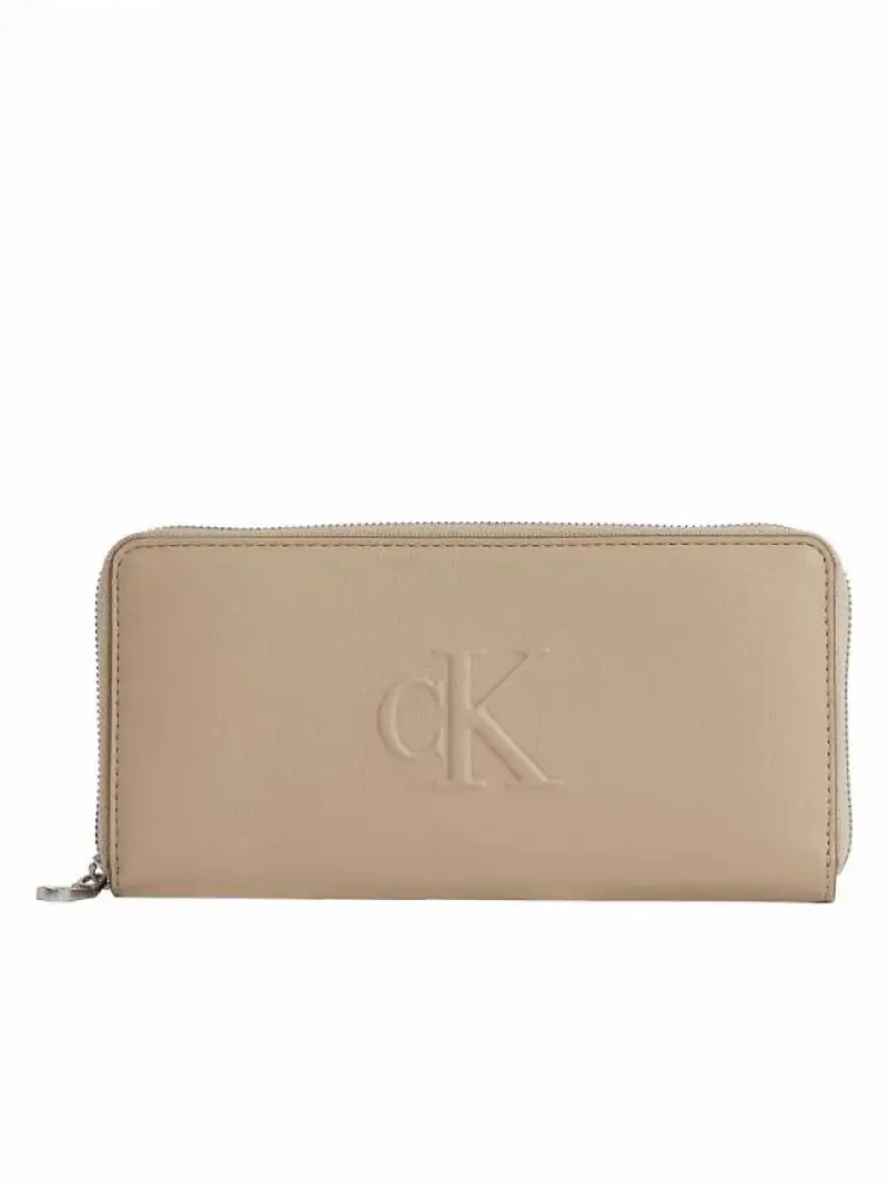 Calvin Klein portafoglio beige donna in ecopelle logo in rilievo sul davanti