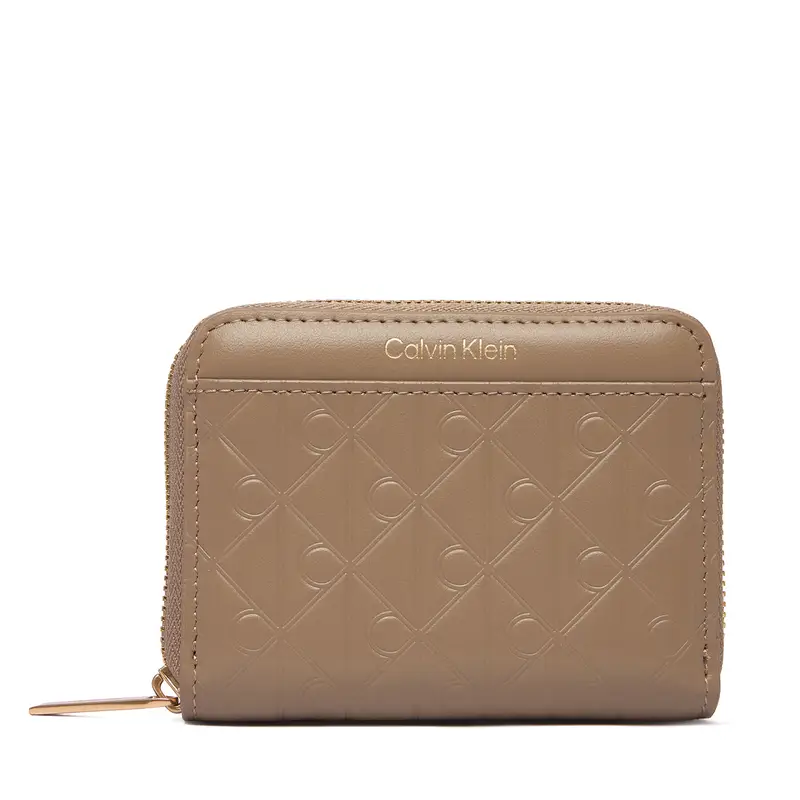Portafoglio Calvin Klein Emblem Aop Embossed Zip Around LV04F1081G Beige