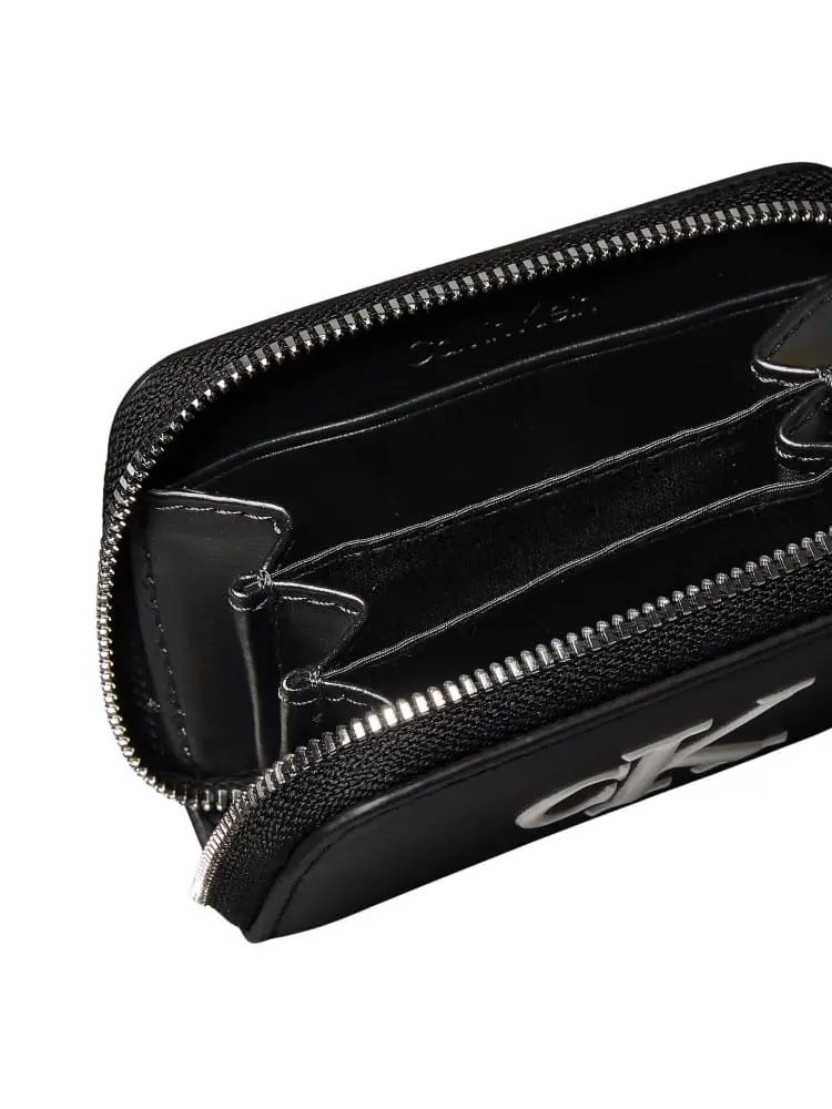 portafoglio donna in ecopelle nera con logo bianco in rilievo miniatura 3