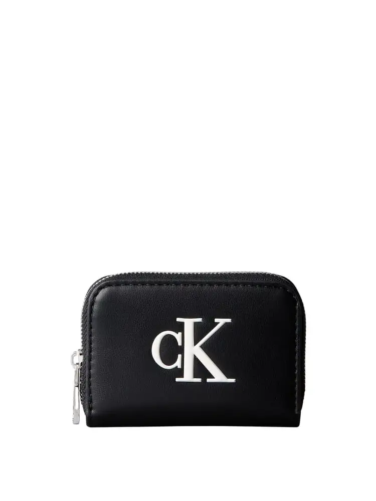 portafoglio donna in ecopelle nera con logo bianco in rilievo