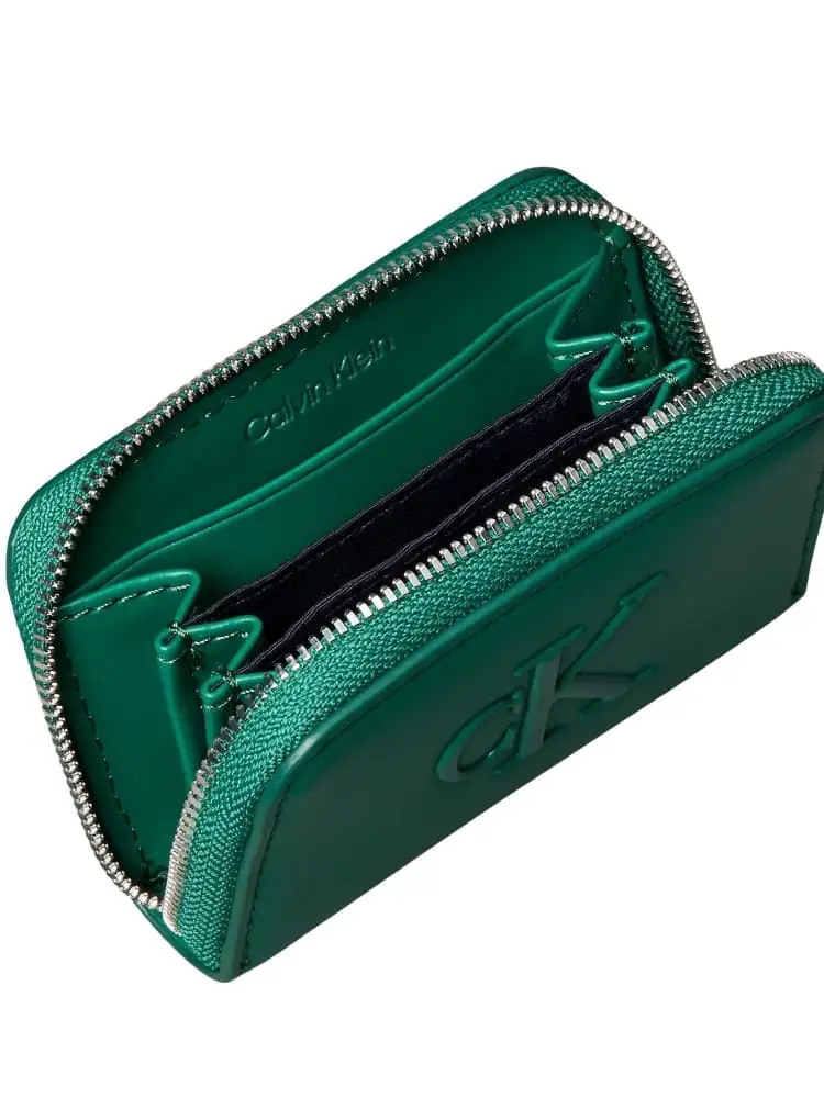 portafoglio donna in ecopelle verde con logo in rilievo miniatura 3