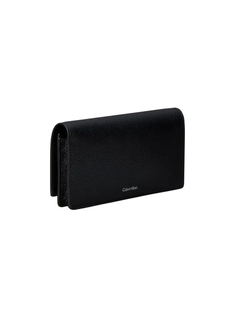 portafoglio donna in pelle nera martellata con placca logo emblema miniatura 2