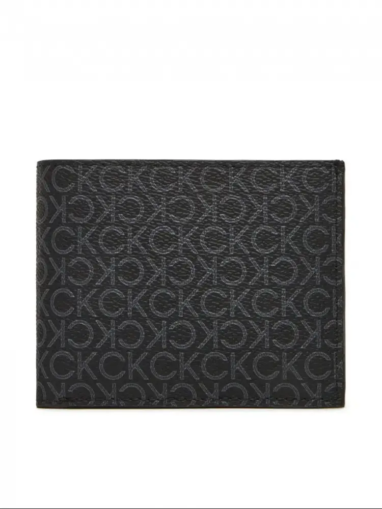 portafoglio in ecopelle nera logo all over con doppia tasca e porta monete
