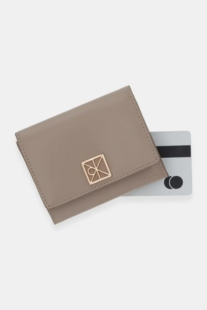 portafoglio in pelle Beige miniatura 4
