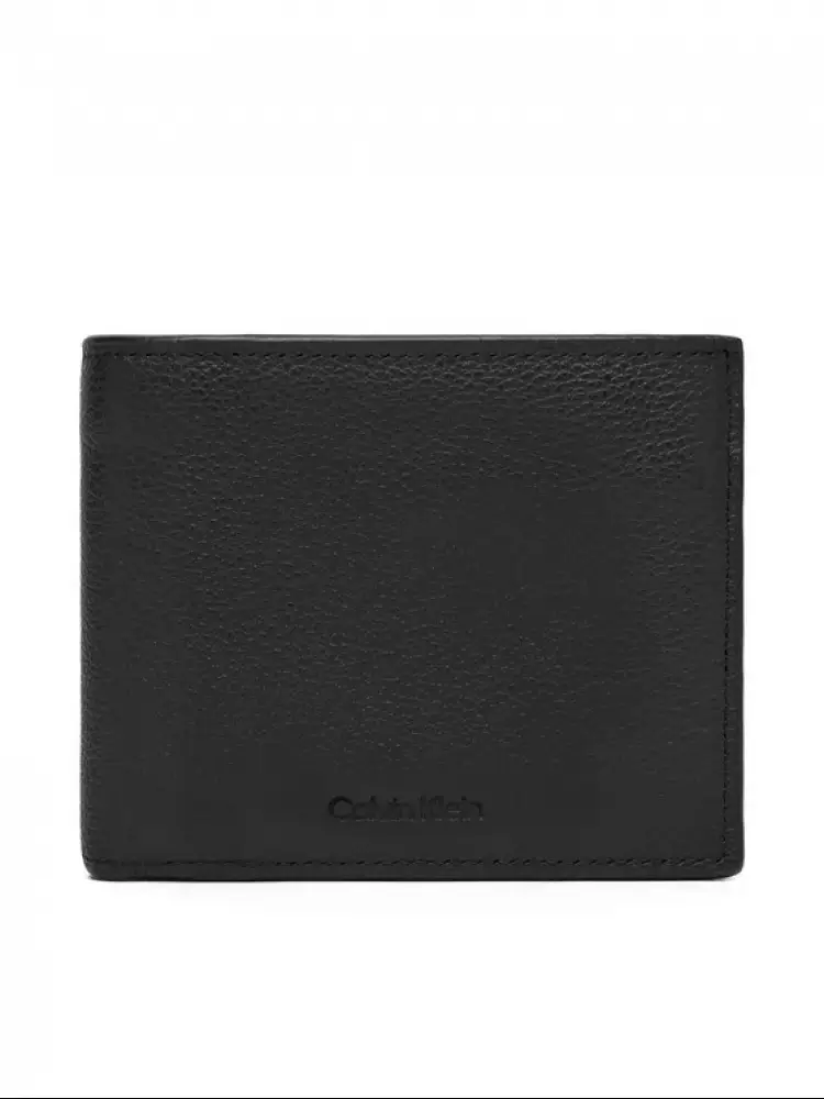 portafoglio in pelle nera con doppia tasca e porta monete