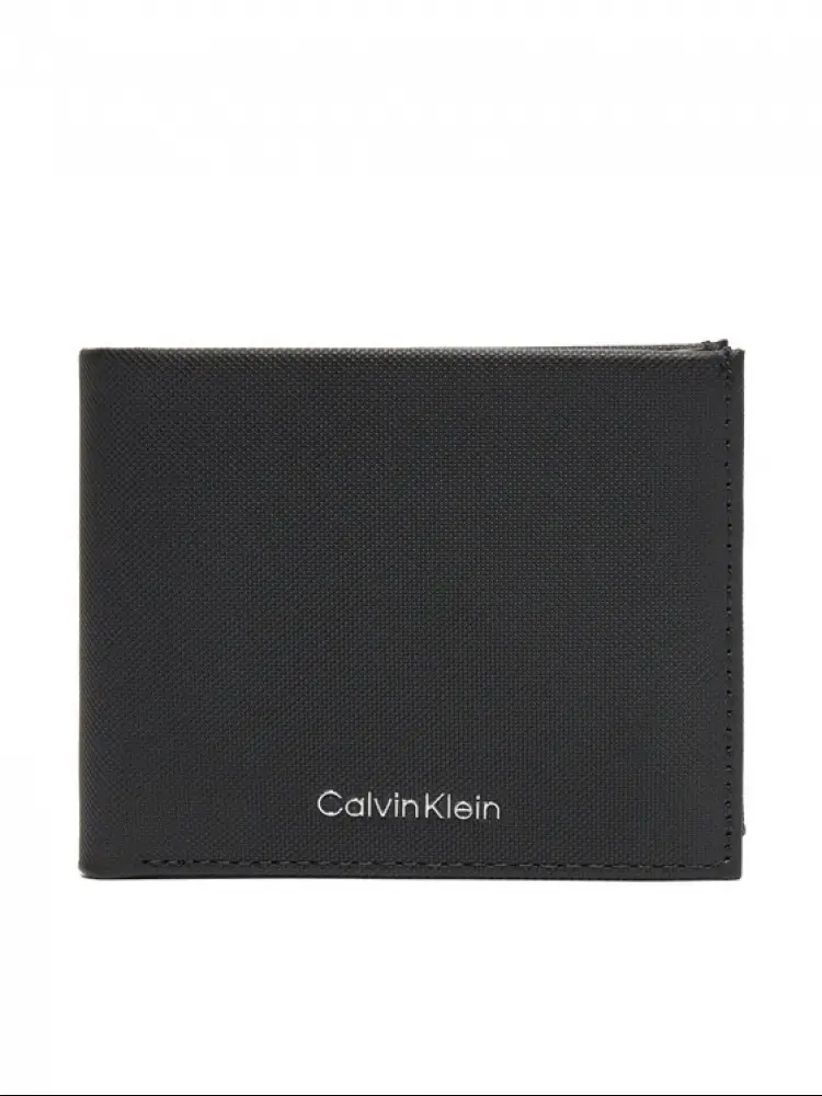 portafoglio in pelle nera con doppia tasca e porta monete