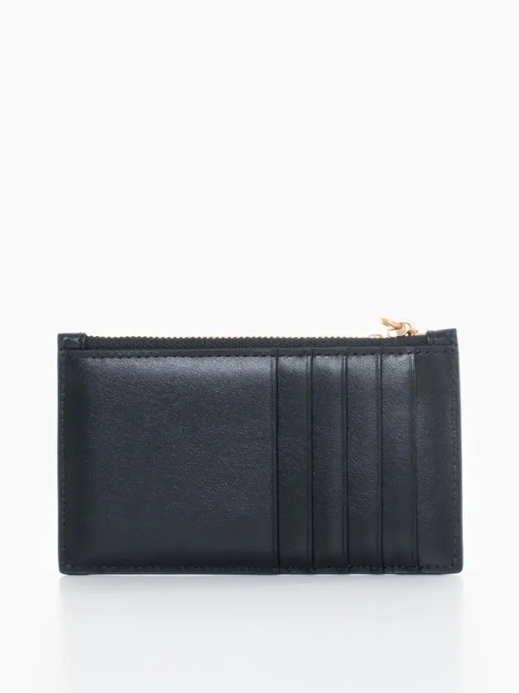 portafoglio nero donna in ecopelle logo oro sul davanti miniatura 2