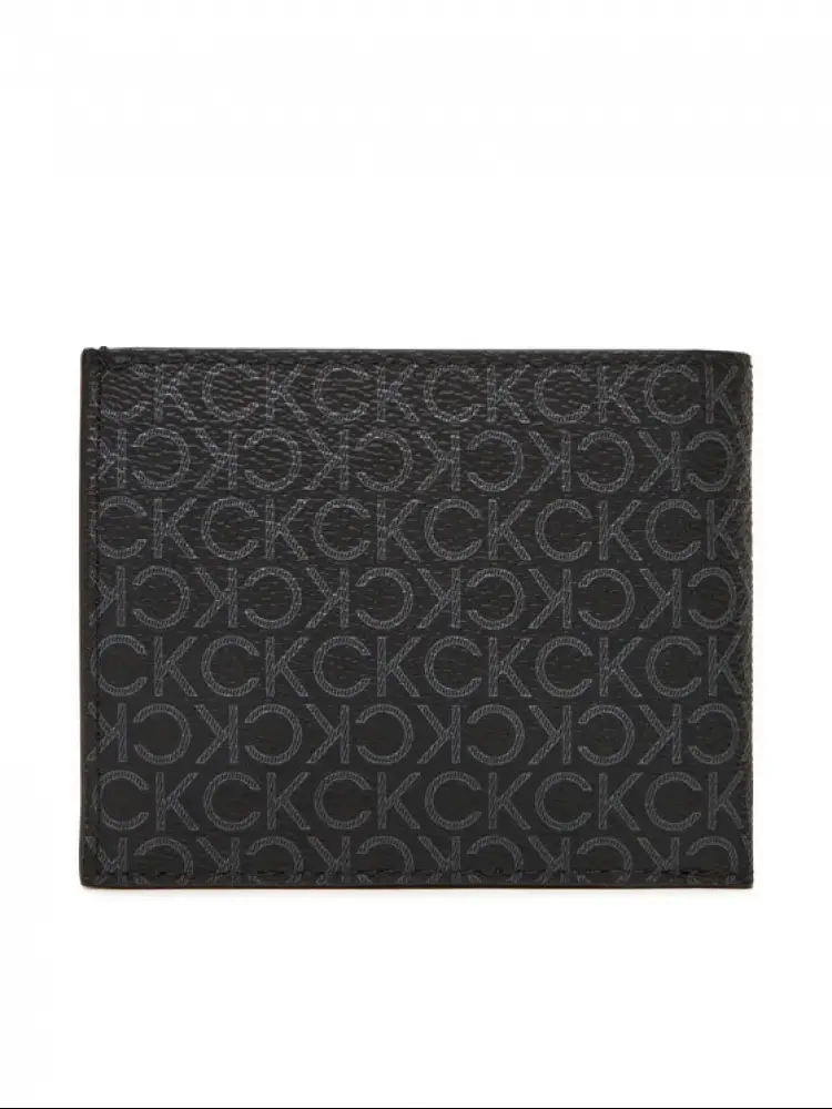 portafoglio nero uomo in ecopelle monogram all over miniatura 2