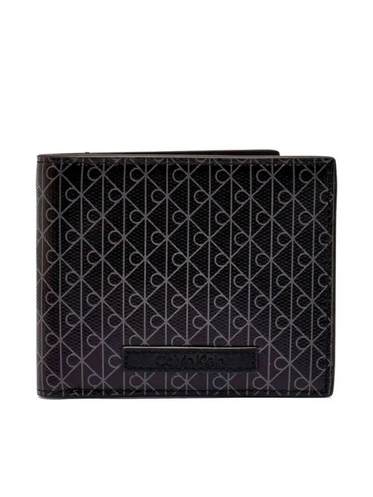 portafoglio rivestito nero con logo all over