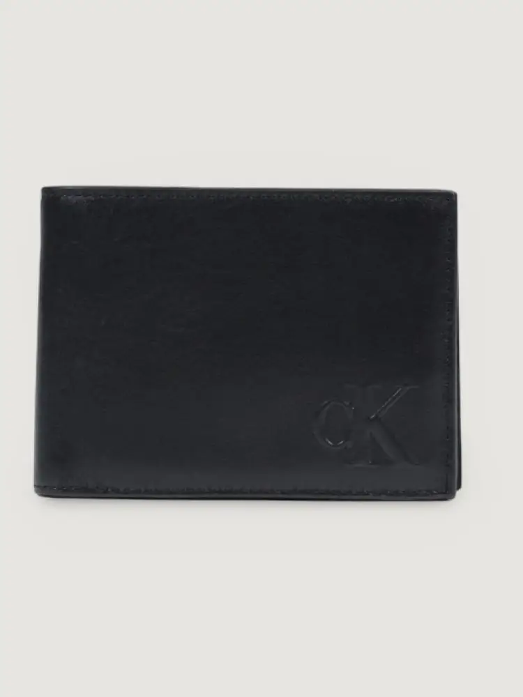 portafoglio uomo in pelle nero con logo in rilievo