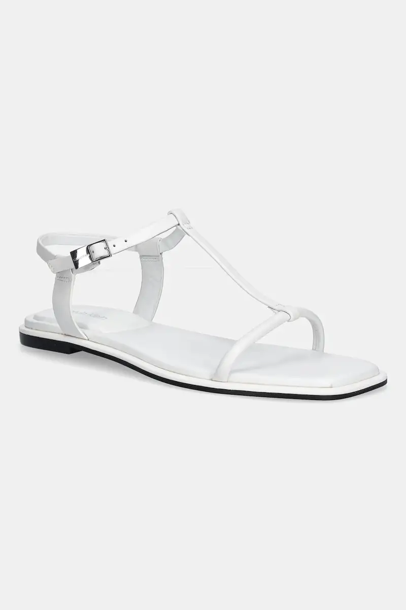 sandali in pelle FLAT SANDAL SQUARED BUCKLE LTH donna colore bianco HW0HW02556