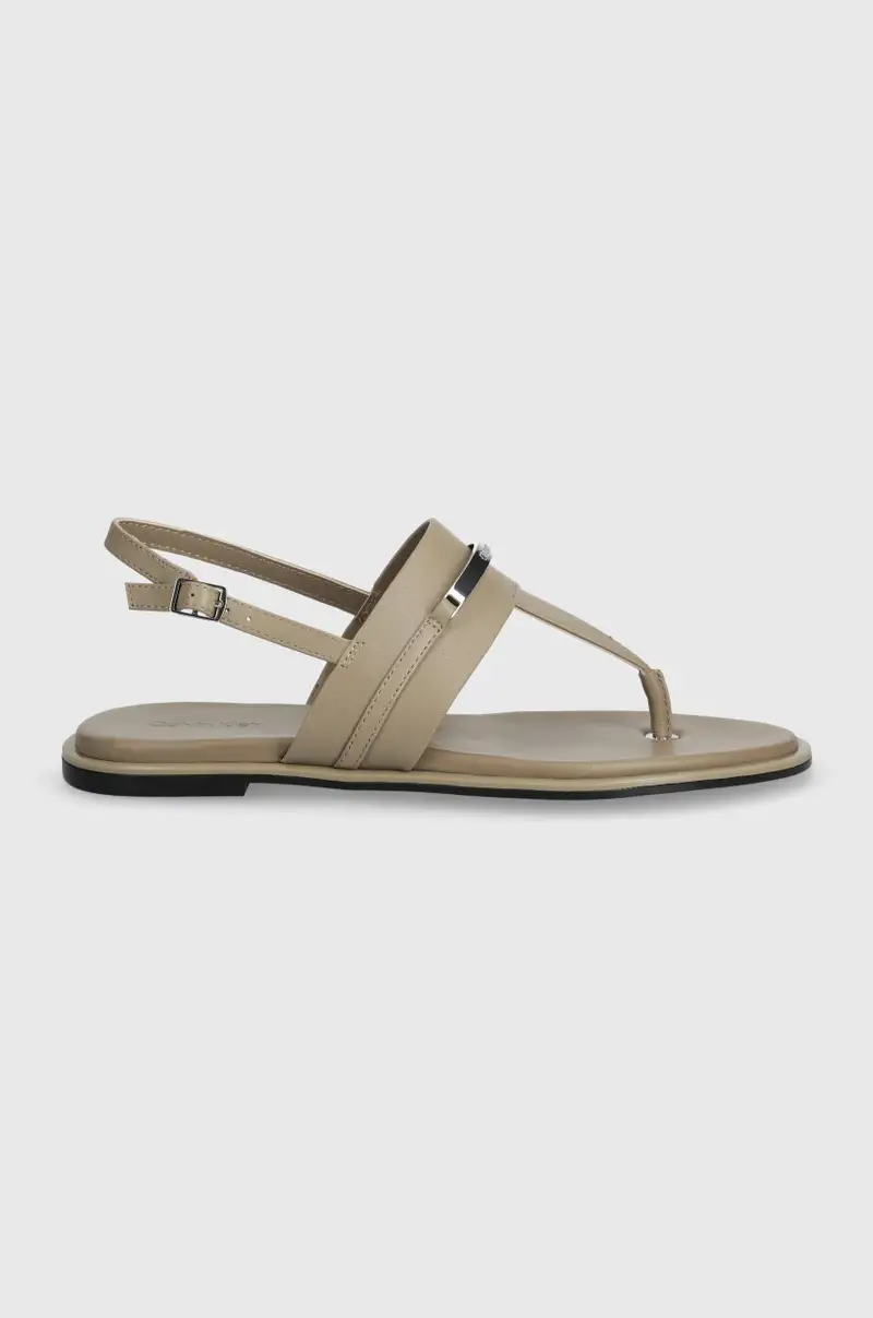 sandali in pelle FLAT TP SANDAL METAL BAR LTH donna colore beige HW0HW02031 miniatura 2