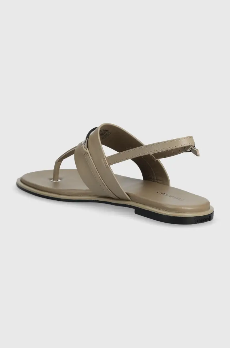 sandali in pelle FLAT TP SANDAL METAL BAR LTH donna colore beige HW0HW02031 miniatura 3