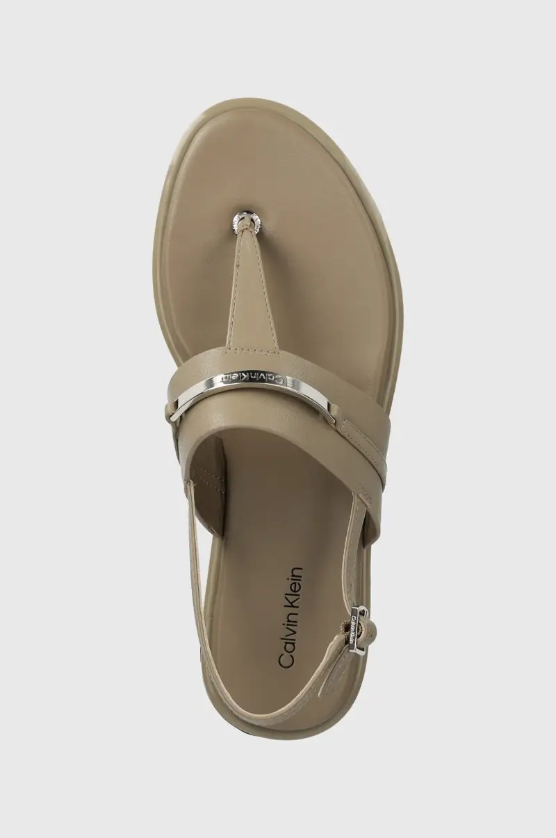 sandali in pelle FLAT TP SANDAL METAL BAR LTH donna colore beige HW0HW02031 miniatura 4