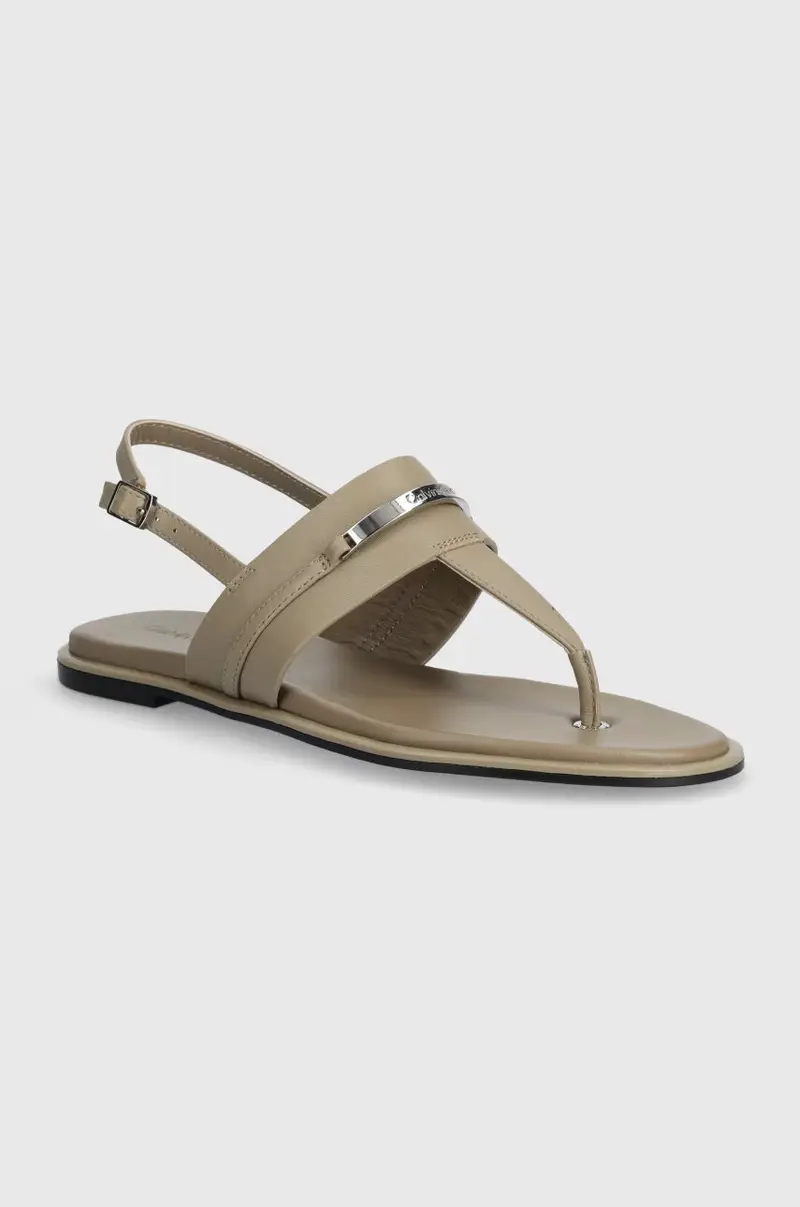 sandali in pelle FLAT TP SANDAL METAL BAR LTH donna colore beige HW0HW02031