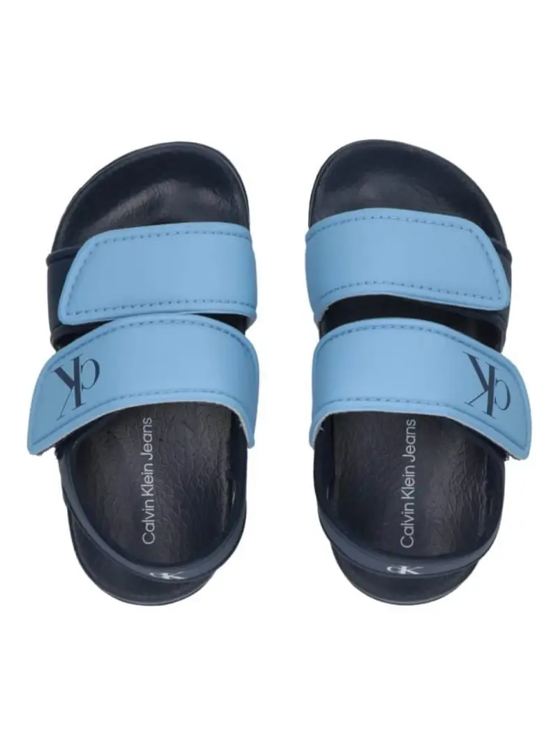 Calvin Klein sandalo blu bambino in gomma chiusura in velcro logo sul davanti miniatura 2