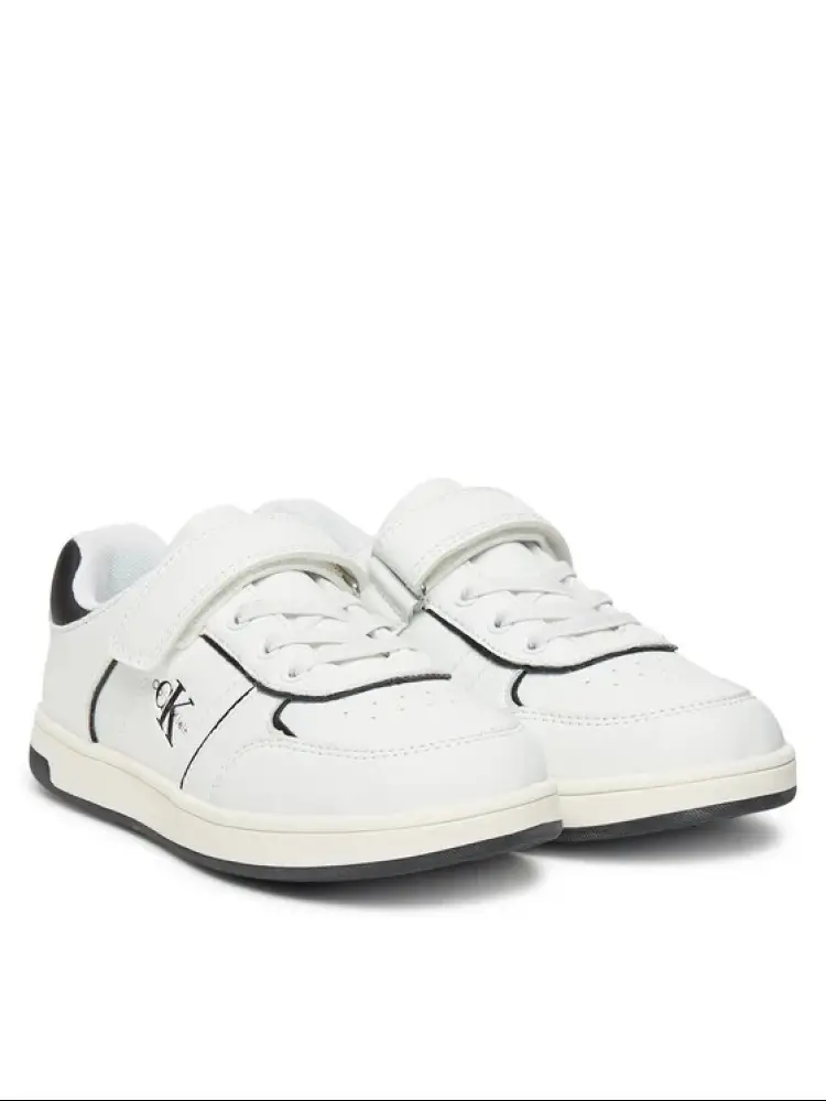 scarpe bianche bambino in similpelle logo sul lato miniatura 2