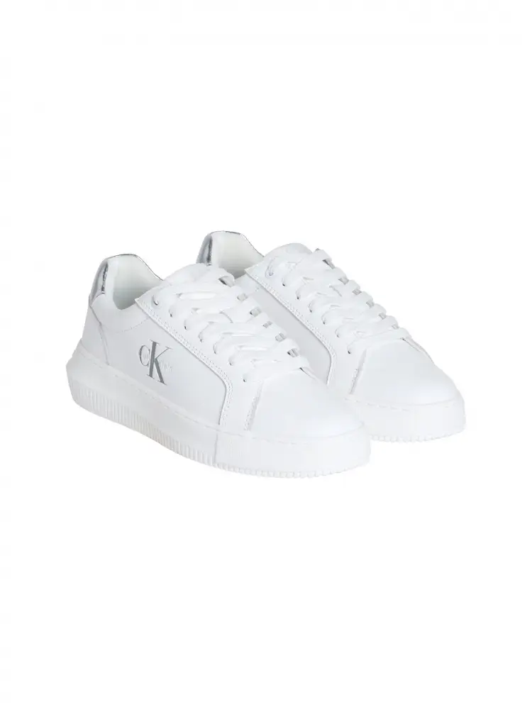 scarpe bianche donna in pelle dettagli argento sul retro logo sul lato miniatura 2