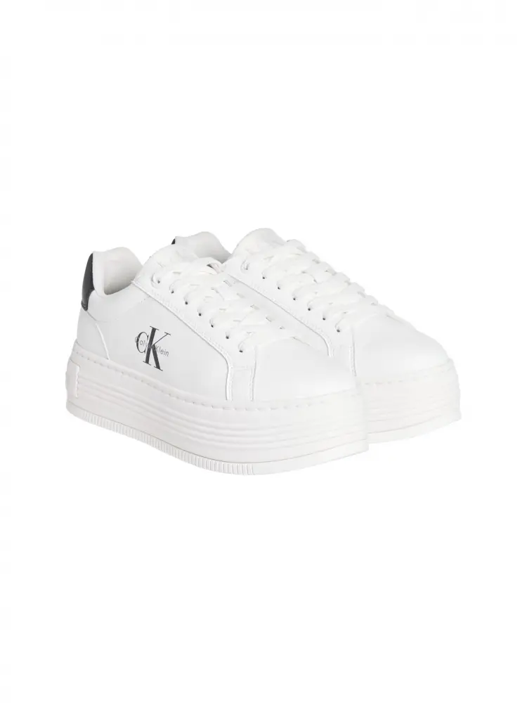 scarpe bianche donna in pelle dettagli neri logo sul lato miniatura 2