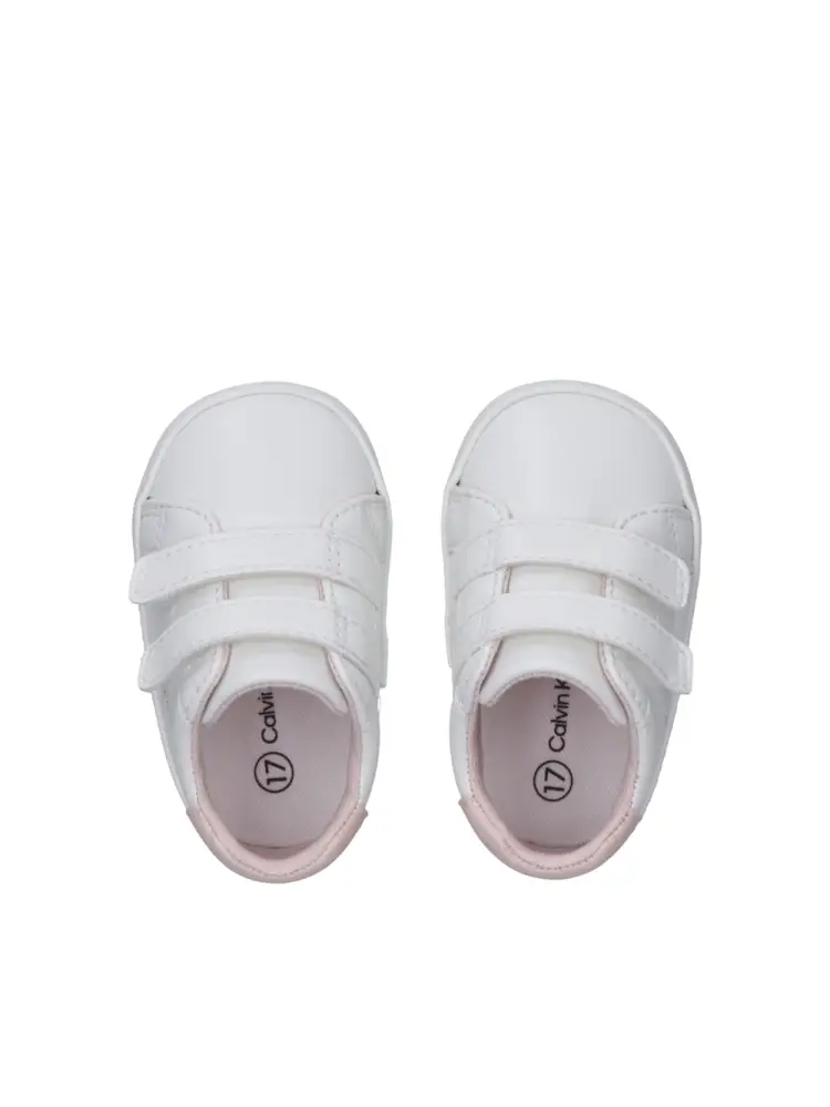 scarpe bianche neonata in similpelle con dettagli rosa miniatura 3
