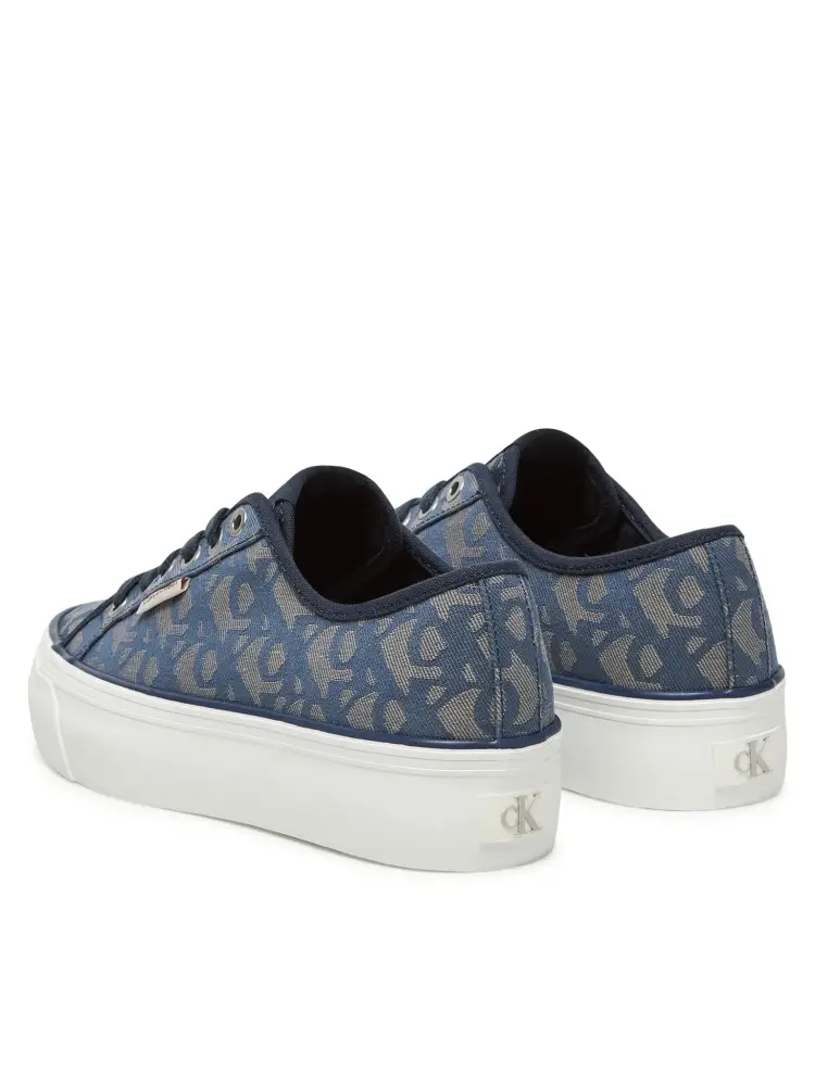 scarpe blu donna in tessuto logo monogram all over miniatura 3