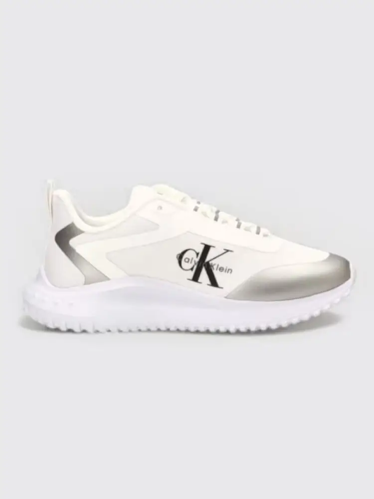 scarpe donna eva runner bianche e grigie con logo laterale a contrasto