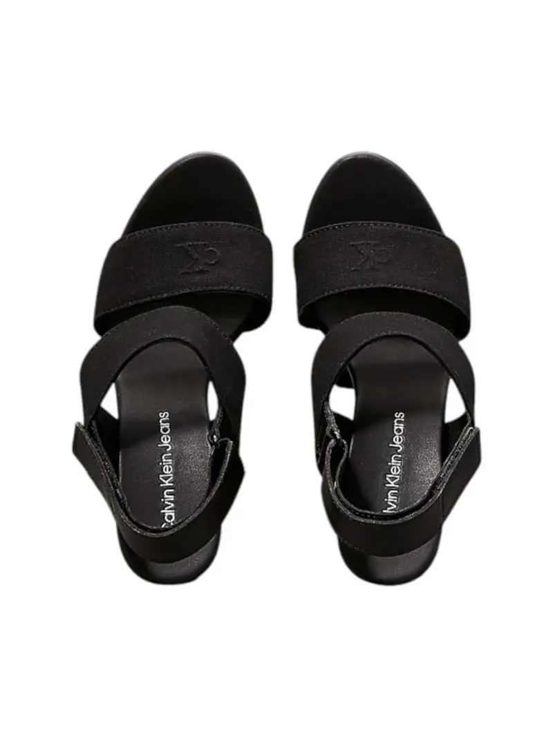 Calvin Klein scarpe nere donna sandali con zeppa in tessuto logo sul fondo miniatura 2