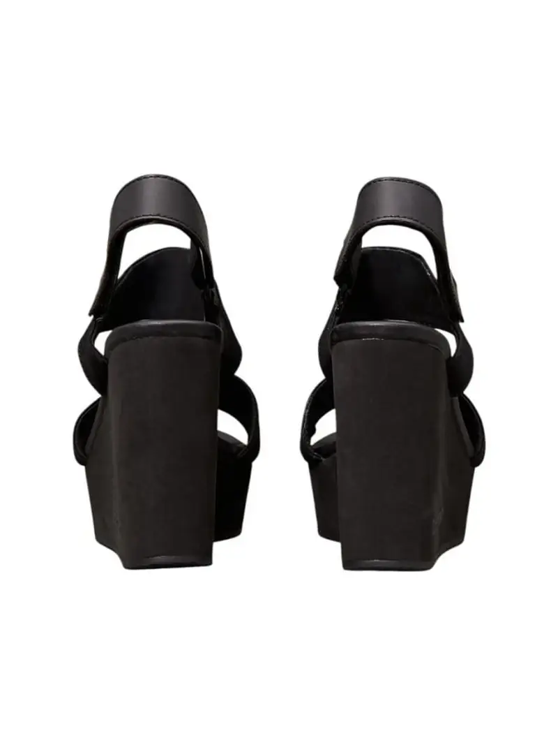 Calvin Klein scarpe nere donna sandali con zeppa in tessuto logo sul fondo miniatura 3