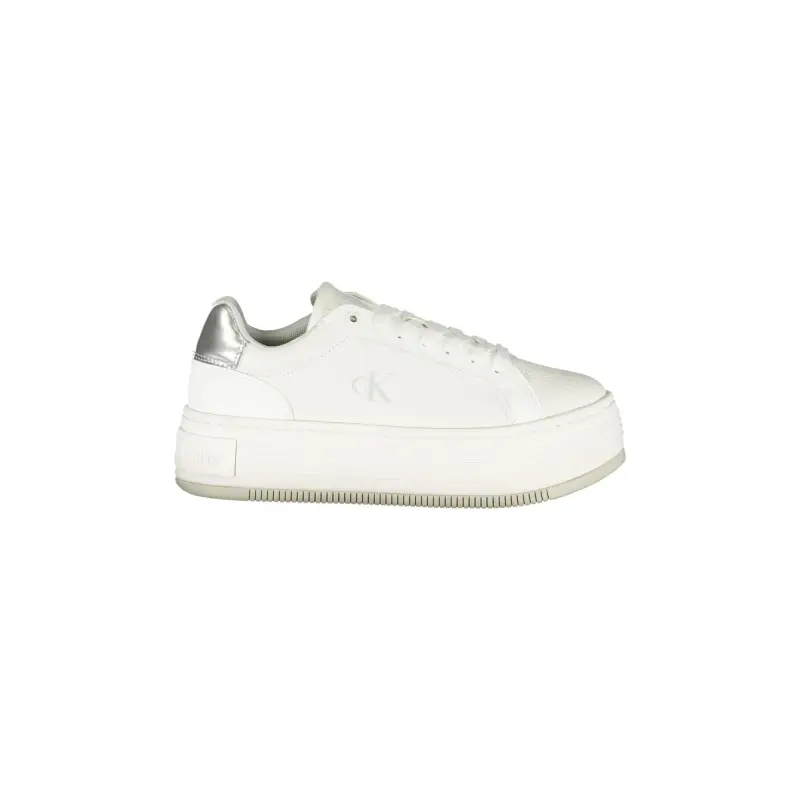Scarpe Sneakers Donna Bianche con Zeppa e Dettagli Argento / Bianco